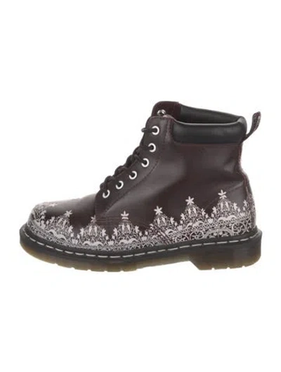 Pre-owned Dr. Martens Leather Graphic Print Combat Boots In Brown