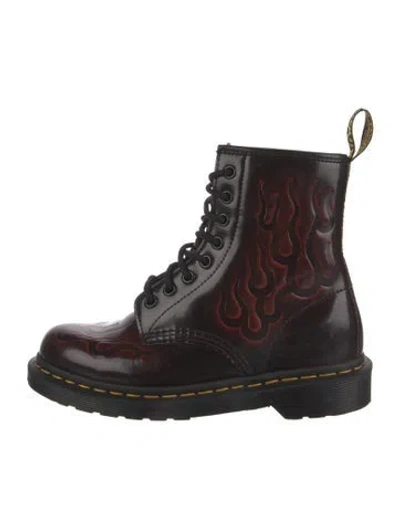 Pre-owned Dr. Martens Leather Graphic Print Combat Boots In Purple