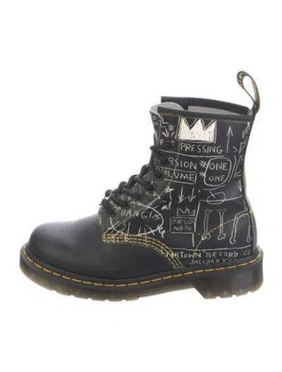 Pre-owned Dr. Martens Leather Graphic Print Lace-up Boots In Black