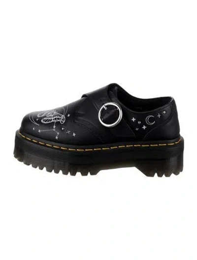 Pre-owned Dr. Martens Leather Graphic Print Mary Jane Flats In Black