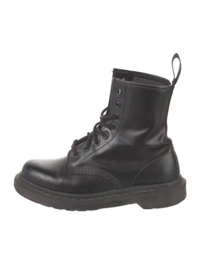 Pre-owned Dr. Martens Leather Grosgrain Trim Combat Boots In Black