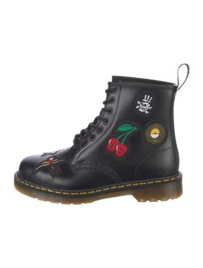 Pre-owned Dr. Martens Leather Patterned Combat Boots In Black