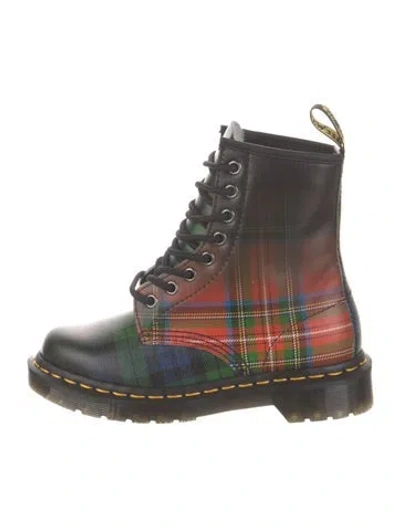 Pre-owned Dr. Martens Leather Plaid Print Combat Boots W/ Tags In Green