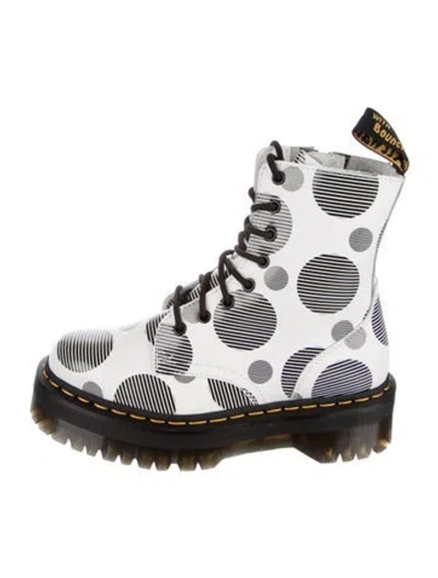 Pre-owned Dr. Martens Leather Polka Dot Print Combat Boots In White