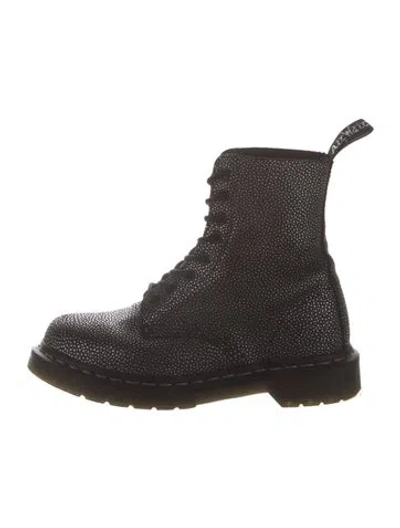 Pre-owned Dr. Martens Leather Printed Combat Boots In Black/silver