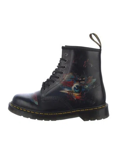 Pre-owned Dr. Martens Leather Printed Combat Boots In Blue