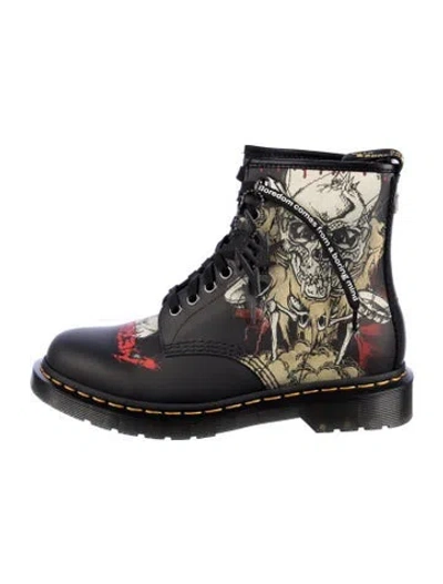 Pre-owned Dr. Martens Leather Printed Combat Boots In Blue