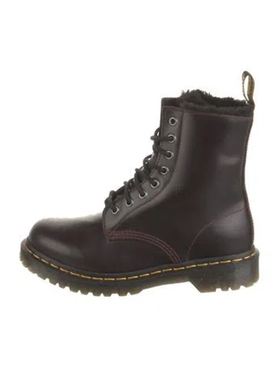 Pre-owned Dr. Martens Leather Printed Combat Boots In Burgundy