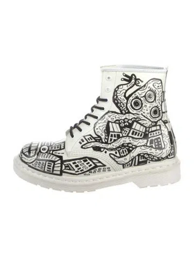 Pre-owned Dr. Martens Leather Printed Lace-up Boots In White