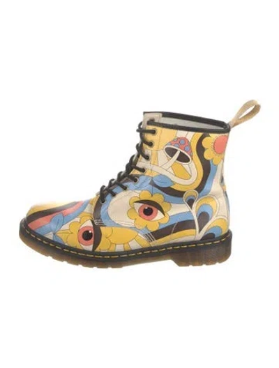 Pre-owned Dr. Martens Leather Printed Lace-up Boots In Yellow