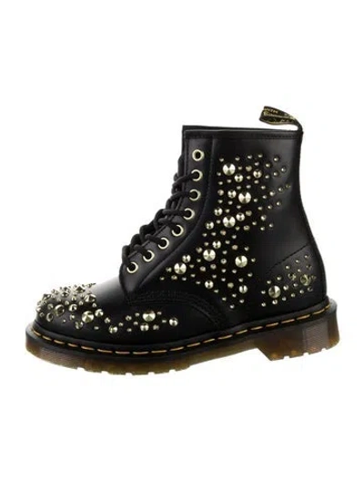 Pre-owned Dr. Martens Leather Studded Accents Combat Boots In Black
