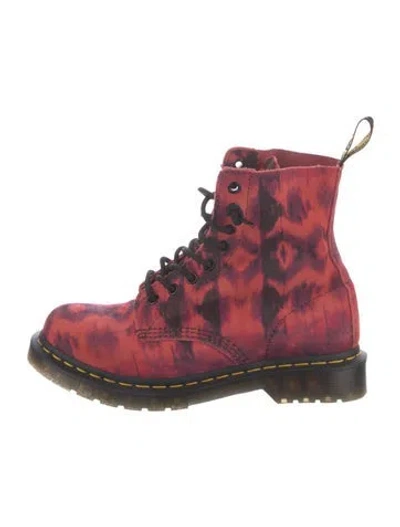 Pre-owned Dr. Martens Leather Tie-dye Print Combat Boots In Red