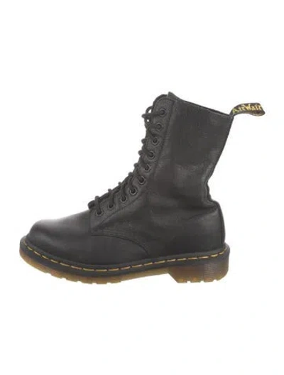 Pre-owned Dr. Martens Leather Whipstitch Trim Combat Boots In Black