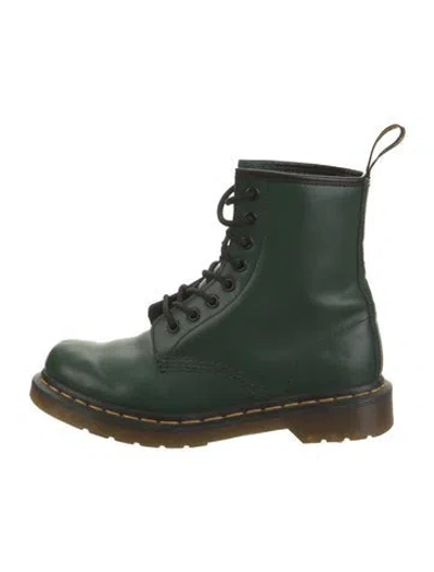 Pre-owned Dr. Martens Leather Whipstitch Trim Combat Boots In Green
