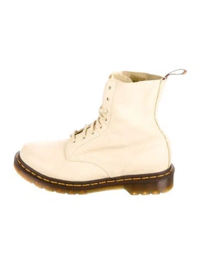 Pre-owned Dr. Martens Leather Whipstitch Trim Combat Boots In Neutral