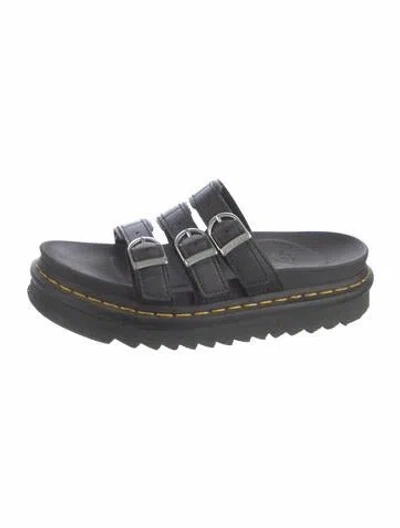 Pre-owned Dr. Martens Leather Whipstitch Trim Slides In Black