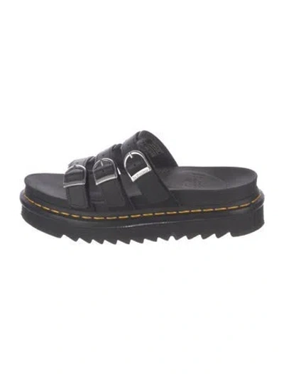 Pre-owned Dr. Martens Leather Whipstitch Trim Slides In Black