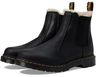 Dr. Martens' Leonore R21045001 Boot Women 8 Black Leather Faux Fur Chelsea Fzp058