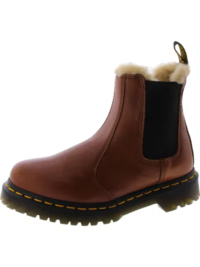 Dr. Martens' Leonore Womens Leather Faux Fur Chelsea Boots In Brown