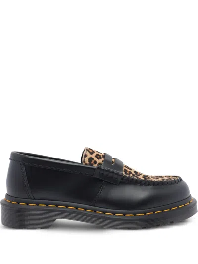 Dr. Martens' Leopard-print Penny Loafers In Black