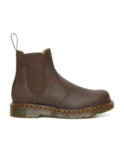Dr. Martens 2976 Yellow Stitch Crazy Horse Leather Chelsea Boots In Burgundy