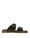 Dr. Martens Black Leather Flat Sandals In Black