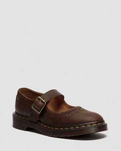 Dr. Martens Mary Jane Flower Crazy Horse Leather Shoes In Brown