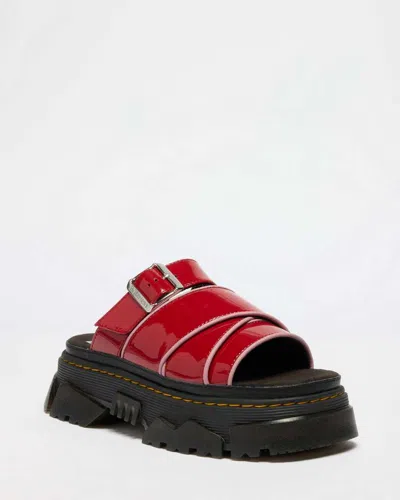 Dr. Martens Mattison Slide Soft Patent Leather Sandals In Red