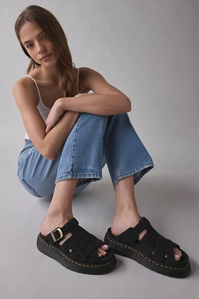 Dr. Martens' Maxxy Slide Leather Sandal In Black E. H Suede, Women's At Urban Outfitters In Black E.h Suede