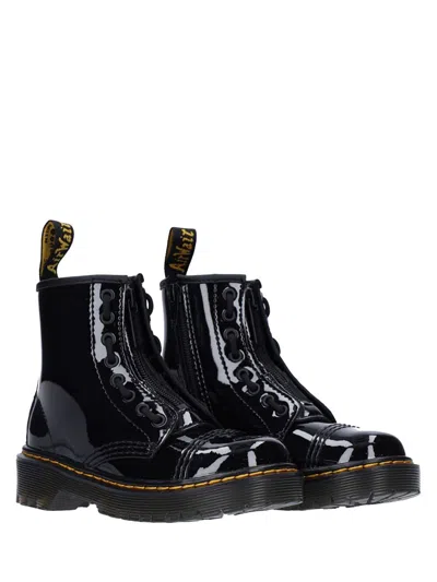 Dr. Martens Mini Bex Unisex Patent Leather Boots In Black