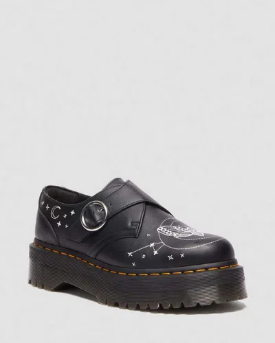 Dr. Martens Monk Strap Quad Celestial Moth Embroidered Platform Shoes In Black