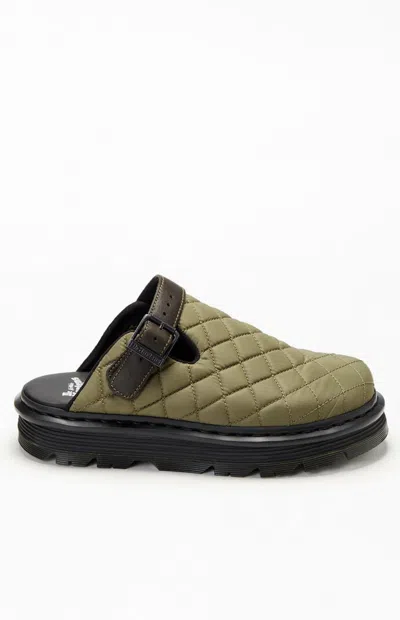 Dr. Martens Olive Zebzag Quilted Canvas Slingback Platform Mules In Green