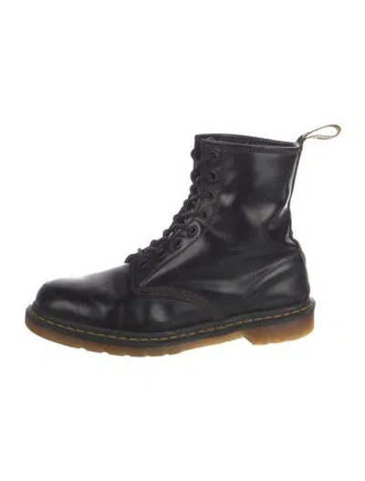 Pre-owned Dr. Martens Patent Leather Colorblock Pattern Combat Boots In Black