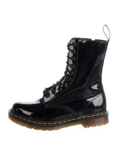 Pre-owned Dr. Martens Patent Leather Combat Boots In Black