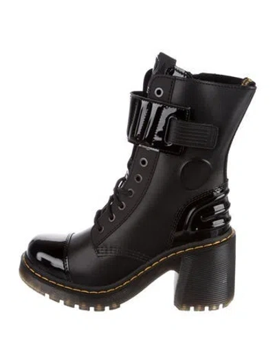 Pre-owned Dr. Martens Patent Leather Combat Boots In Black
