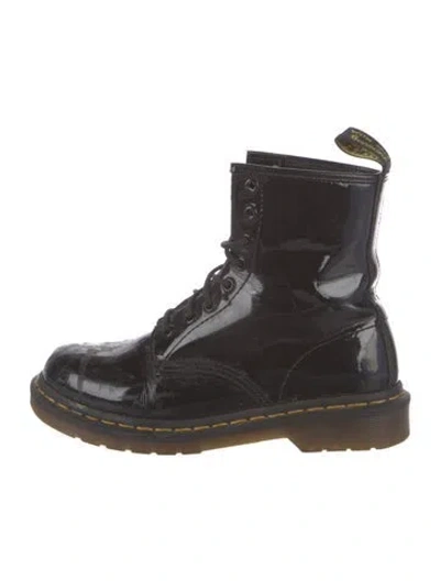Pre-owned Dr. Martens Patent Leather Combat Boots In Black