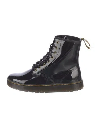 Pre-owned Dr. Martens Patent Leather Combat Boots In Black