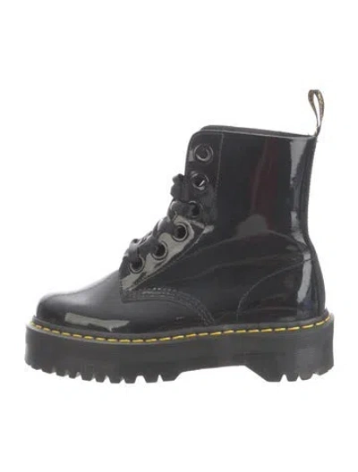 Pre-owned Dr. Martens Patent Leather Combat Boots In Black