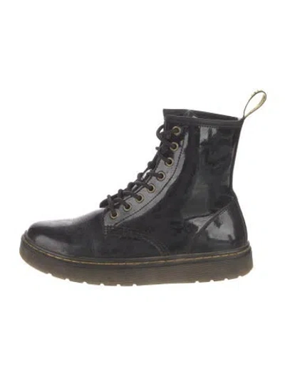 Pre-owned Dr. Martens Patent Leather Combat Boots In Blue