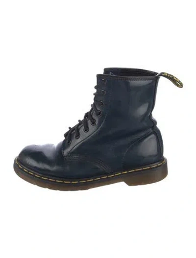 Pre-owned Dr. Martens Patent Leather Combat Boots In Blue