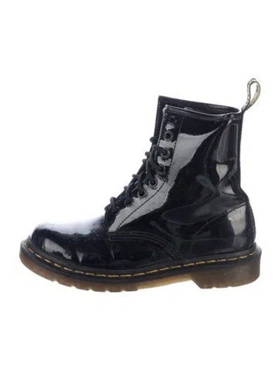 Pre-owned Dr. Martens Patent Leather Combat Boots In Blue