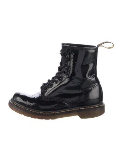 Pre-owned Dr. Martens Patent Leather Combat Boots In Blue