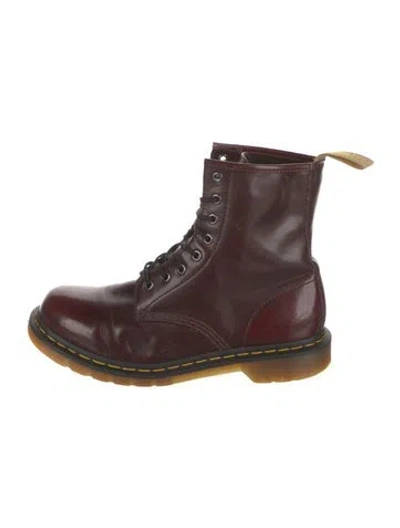 Pre-owned Dr. Martens Patent Leather Combat Boots In Burgundy