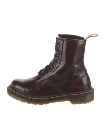 Pre-owned Dr. Martens Patent Leather Combat Boots In Burgundy