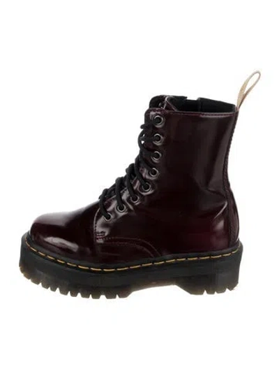 Pre-owned Dr. Martens Patent Leather Combat Boots In Burgundy