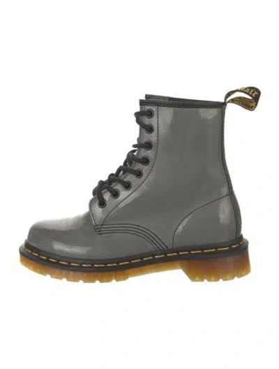 Pre-owned Dr. Martens Patent Leather Combat Boots In Gray
