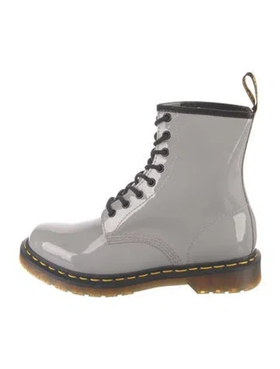 Pre-owned Dr. Martens Patent Leather Combat Boots In Gray