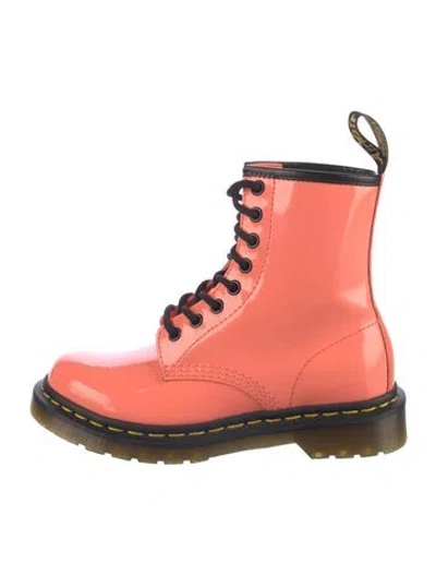 Pre-owned Dr. Martens Patent Leather Combat Boots In Orange