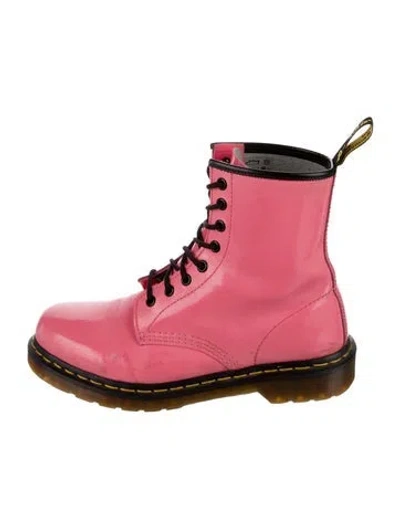 Pre-owned Dr. Martens Patent Leather Combat Boots In Pink