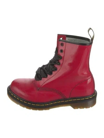 Pre-owned Dr. Martens Patent Leather Combat Boots In Red